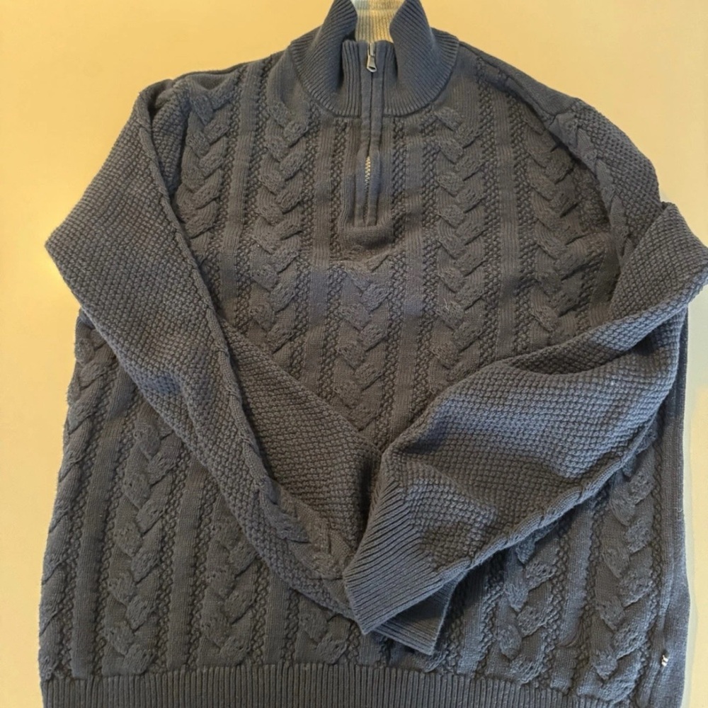 Nautica Men's Cable Knit Zip Up Sweater in navy